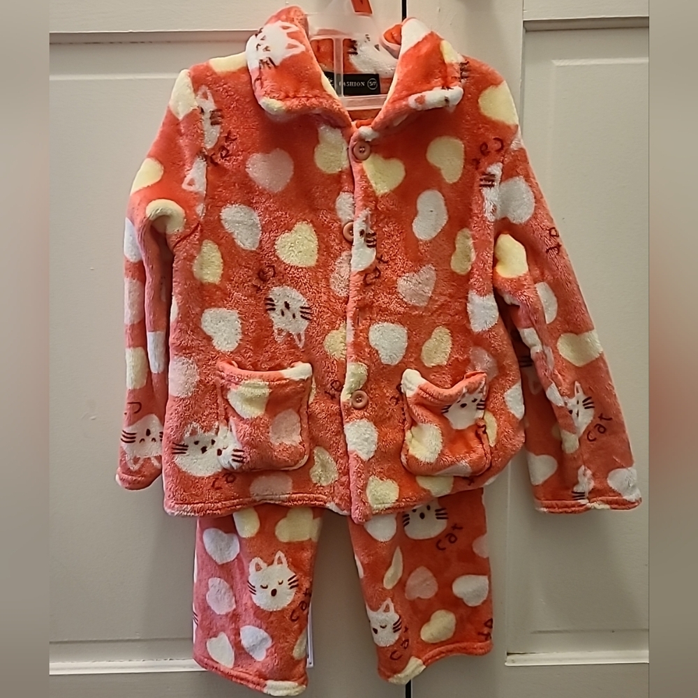 Kids Cat w/ Hearts fleece pajamas 4-5T
